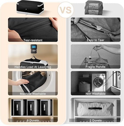 Comforter Storage Bag - 130L Large Capacity Blanket Storage Bags 4-Layer Ultra Space Saving Self Compression Organizer, Washable Compression Bags for Storage Comforter Blanket, 4-Pack, Black