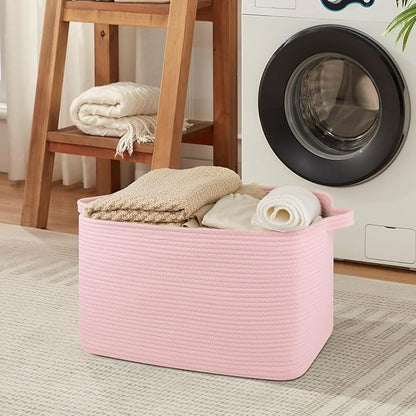 Large Blanket Basket, Blanket Storage Living Room, Rectangle Woven Baskets for Storage Toys, Towels, Dirty Clothes Organizer Bins (Pink)