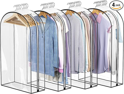 Clear Garment Bags for Hanging Clothes 10” Gusseted, Suit Bags for Closet Storage, Hanging Plastic Clothes Cover for Coat, Dress, Fur, Shirt, 4 Pack, 40” Long