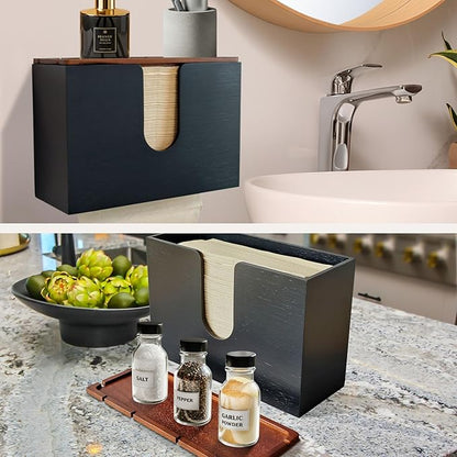 eBun Bamboo Folded Paper Towel Holder – Wall Mount & Countertop Paper Towel Dispenser for Bathroom, Kitchen & Office – Fits C-Fold, Multifold, Z-Fold Towels – Rustic Modern Design, Black