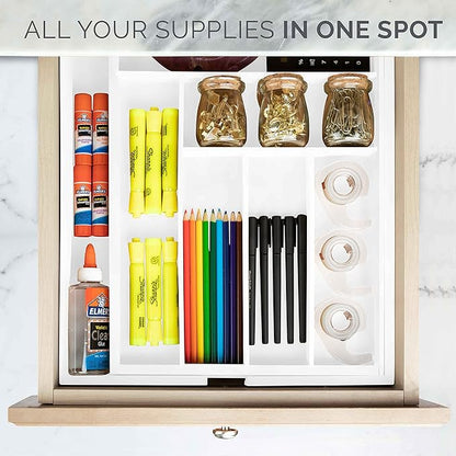 Masirs Expandable Bamboo Kitchen Drawer Organizer - Adjusts to Fit Drawer Size, Ideal for Silverware, Utensils, and Office Supplies, Durable Bamboo Construction