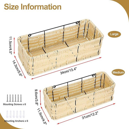 OwnMy Plastic Wicker Hanging Basket for Kitchen, Set of 2 Wall Storage Baskets Hanging Fruit Vegetable Basket for Kitchen Cabinet Pantry Organizing, Bathroom Toilet Paper Storage Baskets Organizers