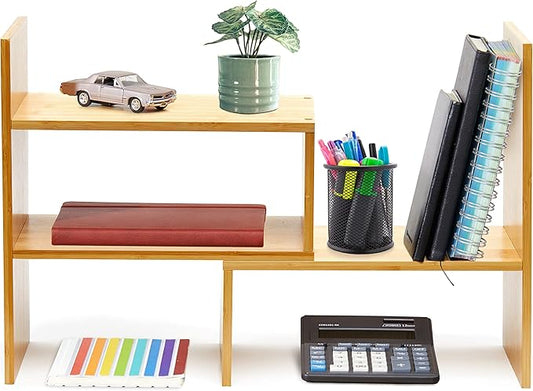 RoyalHouse Natural Bamboo Desktop Organizer, Attractive Design, Stand Shelf for Books, Accessories and More, Home Décor, Ideal Gift for Family & Friends
