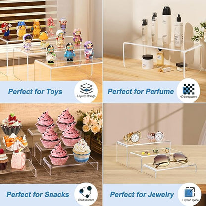 6PCS acrylic risers display stands, Clear Tiered acrylic display risers for Jewelry, Figurines, Snacks & Tabletop Showcase
