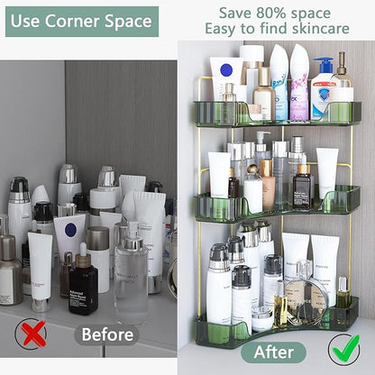 Webetop Corner Bathroom Counter Organizer, Bathroom Makeup Countertop Organizer, Corner Storage Organizers for Vanity, Bathroom，Dresser, Cosmetic, Kitchen Spice Rack Green