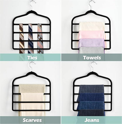 Velvet Pants Clothes Hanger Space Saving Non Slip Pants Shorts Hanger, Myfolrena Jeans Slack Trousers Hangers Multiple Velvet Hanger Closet Storage and Organization for Jeans,Scarf,Tie(Black, 5)
