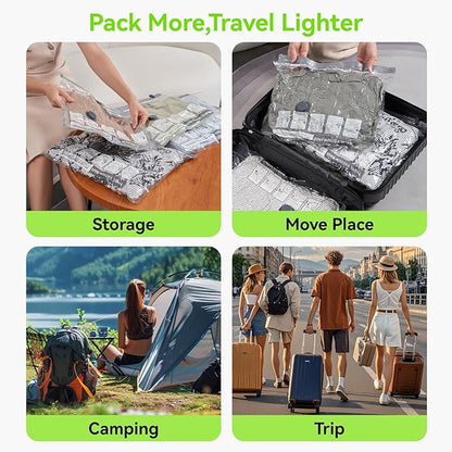 VACKFOX 12 Pack Travel Vacuum Bags for Clothing with USB and TYPE C Pump, Compression Seal Packing Cubes for Luggage Suitcase Backpack,Carry-on Size Space Saver Storage Bags for Vacation Cruise（Green）