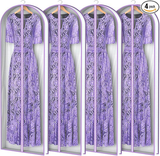 Zilink 72” Clear Garment Bags for Long Dresses Wedding Dress Bags for Gowns Long with 3" Gussted Dress Storage Bags Hanging for Long Evening Dresses, Winter Fur Coat, Prom Dresses, 4-Pack
