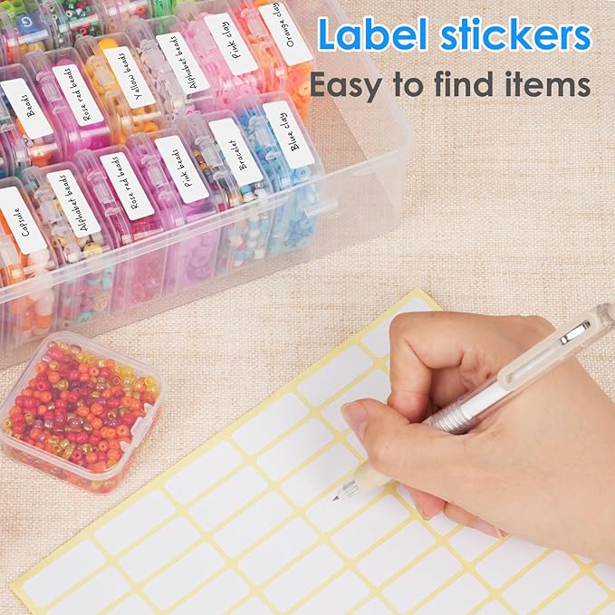 OUTUXED Bead Organizer Box, 36Pcs Small Clear Plastic Bead Storage, Mini Craft Storage Containers Boxes with Hinged Lid and Labels for Bracelets, Making DIY Jewelry Craft Nail, Screws, Seeds