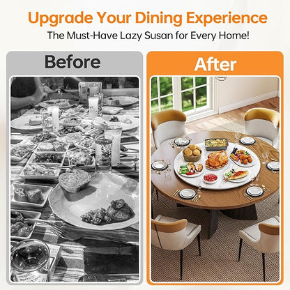 Lazy Susan Turntable 19.6 Inch - 360° Silent Rotating Anti-Slip Serving Tray, Heavy Duty Centerpiece for Kitchen, Dining & Coffee Table - White Modern Design with Non-Slip Base