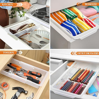 1 Pack Deep Drawer Organizer Bins, Adjustable Sliding Drawer Organizer Bin Expandable Tray for Kitchen Utensils, BBQ Tools, Towels, Durable Plastic Sliding for Easy Storage (12.4" to 18”)