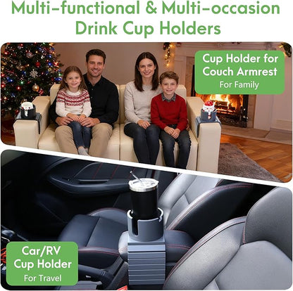 SINWANT Couch Cup Holder, 2 in 1 Bamboo Couch Drink Holder,Foldable Anti-Slip Sofa Mug Holder for Coffee Mug,Bottles,Cans etc. on 5 Inch Square Soft Sofa Armrest