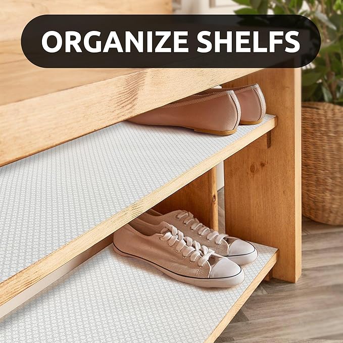 RAY STAR 18X96 Inch Shelf Liner for Kitchen Cabinets, Non-Adhesive Cabinet Liner Washable, PVC Drawer Liner for Dresser Non-Slip Bathroom (White Circle)(2 Roll)