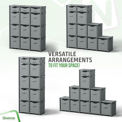 12 Cube Closet Organizers And Storage | Includes All Storage Cube Bins | Easy To Assemble Closet Storage Unit With Drawers | Room Organizer For Clothes, Baby Closet Bedroom, Playroom, Dorm (Grey)