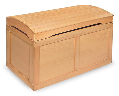 Badger Basket Barrel-Top Wooden Toy Chest - Hardwood Storage Trunk with Safety Hinge, Handle Slots, Spacious Interior - Classic Organizer for Kids' Rooms - Natural