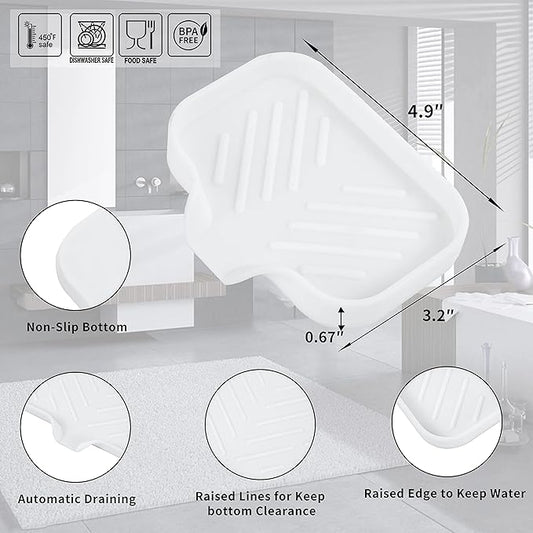 MicoYang Silicone Bathroom Soap Dishes with Drain Spout-Bathroom and Kitchen Sink Organizer,Sponge Holder,Dish Soap Tray,Perfect for Dispenser,Scrubber,Bottle,Cup on Sink or Counter-White 4.9"×3.2"