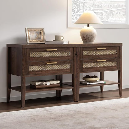 SICOTAS Large Night Stand, Nightstand with 2 Drawers and Storage Shelf, Rustic Wooden Bedside Table for Bedroom, Mid Century Modern Bed Side End Table (Espresso Walnut, 1 Piece)