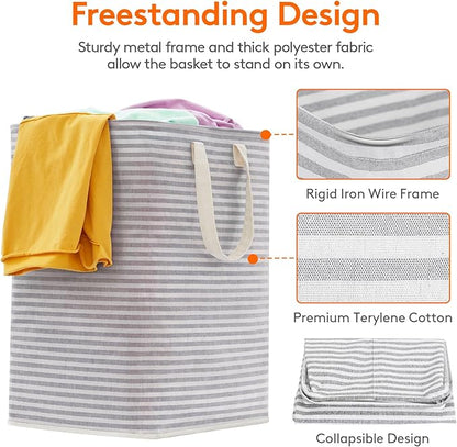 Lifewit 2 Pack Laundry Hamper Large Collapsible Laundry Baskets, Freestanding Waterproof Clothes Hamper with Easy Carry Handles in Laundry Room Bedroom Bathroom College Dorm, Grey, 2 x 90L