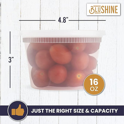 BluShine [36 Sets] 16 oz. Plastic Deli Food Storage Containers with Airtight Leak Proof Lids - Reusable -Microwave, Fridge, and Freezer Safe