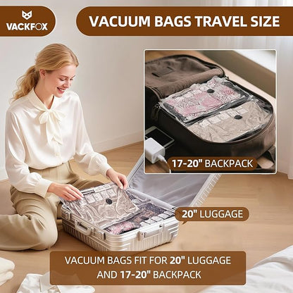 VACKFOX 15 Pack Vacuum Seal Bags with Wireless Rechargeable Electric Pump, Vacuum Storage Bags with LED Light(5L+5M+5S), Travel Vacuum Bags for Luggage, Space Saver for Clothes and Clothing Travel