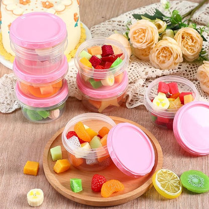 Sieral 36 Pack 8 oz Freezer Containers with Lids Reusable Deli Freezer Storage Containers Stackable Plastic Thick Twist Top Jars for Takeout Food Round Wide Mouth Lunch Snack (Pink)