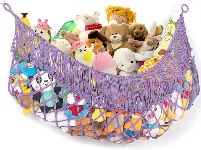Stuffed Animal Hammock - Extra Large 63'' Long, Stuffed Animal Storage, stuffed animal Holder net, Hammock Large, Storage Hanging Organizer - Lavender