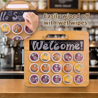 Coffee Pod Holder, K Cup Organizer Compatible with K Cups(35 Pods), Bamboo Coffee Pod Stands for Counter, Home or Office Kitchen Counter Organizer