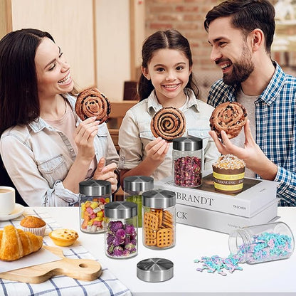 Small Glass Jars with Airtight Lid 6.7oz Round Spice Jars Sugar Coffee Ground Container Storage Canister Jars for Pantry Yogurt Tea Seasoning Nuts Cookies Overnight Oatmeal (6 * 200ml(6.76oz))