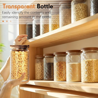 Domensi 6 Pcs Vintage Glass Jars 34 oz Glass Storage Jars with Lids Window Pattern Airtight Storage Containers for Kitchen Counter, Pantry, Coffee Bean, Grains, Tea, Sugar, Flour, Candy, Oats