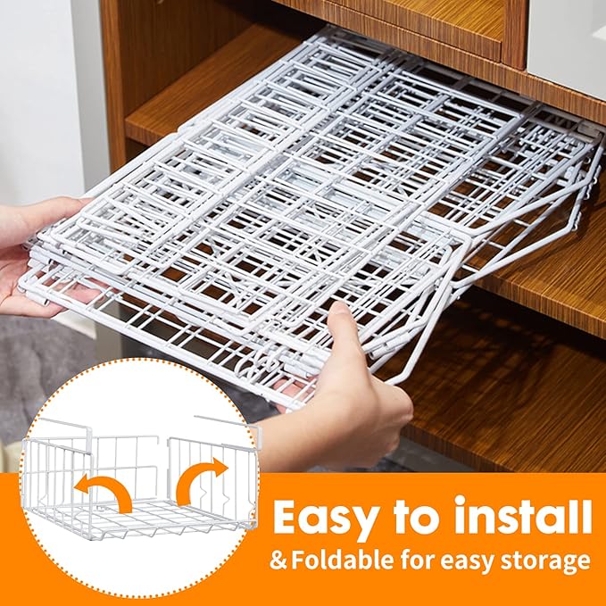 Under Shelf Basket Storage 2Pack, Steel Under Shelf Hanging Wire Baskets Shelves for Laundry Room Kitchen Desk Pantry Bookshelf, White