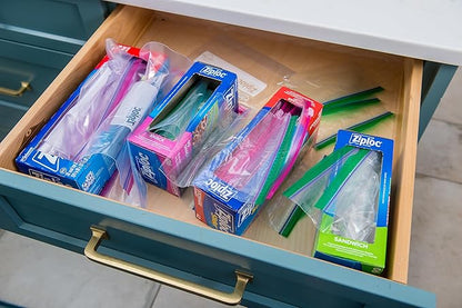 Lipper International Bamboo Storage Bag Organizer Holder and Dispenser for Kitchen Drawer or Countertop, 4 Compartment Sizes