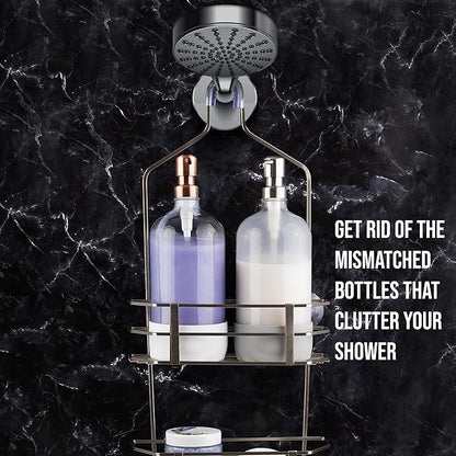 32 oz Glass Pump Bottle Rustproof Stainless Steel Pump, Funnel, and Lids. Modern Farmhouse Vintage Jar, Large Glass Shampoo Bottles with Pump and Laundry Soap Dispenser - Rose Gold