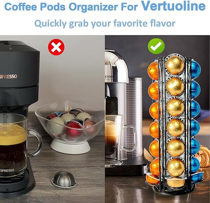 Coffee Pod Holder Carousel Organizer for Nespresso VertuoLine -35 Capsule Coffee Pod Holder with 360° Rotation, Space-Saving Design for Kitchen Countertops, Fits All Vertuo Pods (Sleek Black)