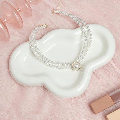 Cloud Trinket Dish, Chubby Jewelry Tray, Ceramic Jewelry Ring Trinket Dish for Rings Earrings Necklace Organizer, Mother's Day Thanksgiving Christmas Birthday Bridesmaid Gifts (T-White)