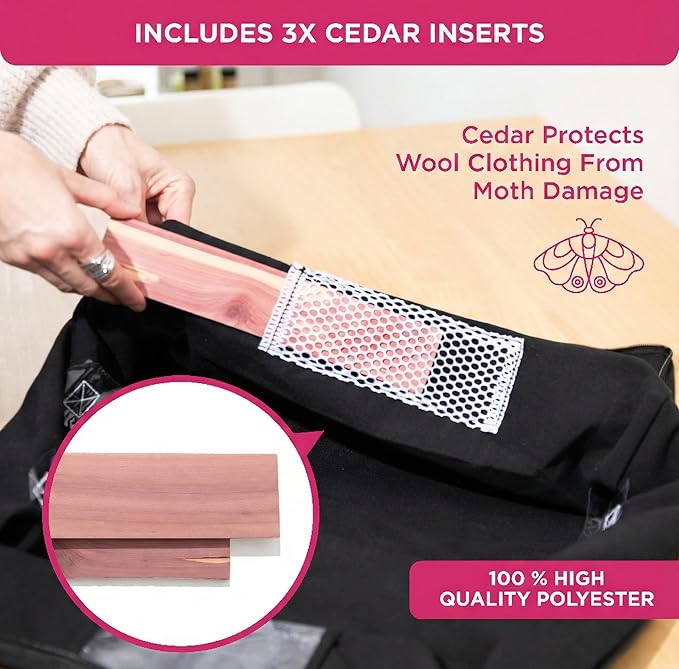 Cedar Storage Bag Organizer for Bedding Set - Protects from Moths, Moisture, Dirt & Dust - Set of 3 Storage Bags for Bed Sheets, Comforter, Pillows & More - Space-Saving Bedding Organizer, Black