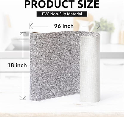 18X96 Inch Shelf Liner with Scissor & Tape Measure for Kitchen Cabinets, PVC Drawer Liner for Dresser Non-Slip Bathroom, Non-Adhesive Cabinet Liner Washable (Black)