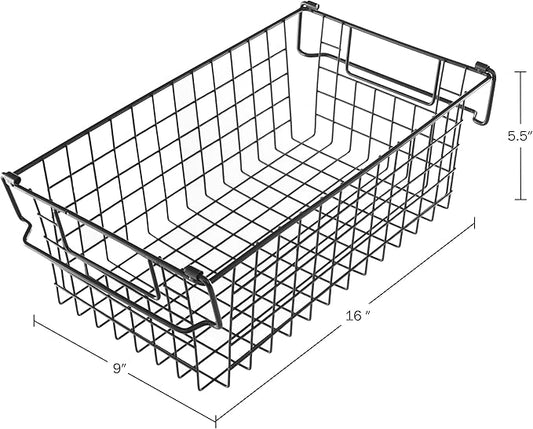 Set of 2 Storage Bins for Kitchen and Bathroom Organizer - Basket Set for Toy, Kitchen, Closet, and Bathroom Storage - Medium Shelf Organizers with Handles by Home-Complete (Black)