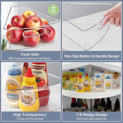 Leeden Lazy Susan Organizer for 26" Diameter Corner Lazy Susan, Plastic Kitchen Cabinet Storage Bins with Handle, 6 Packs, 1/8 Wedge - Food Safe, BPA Free