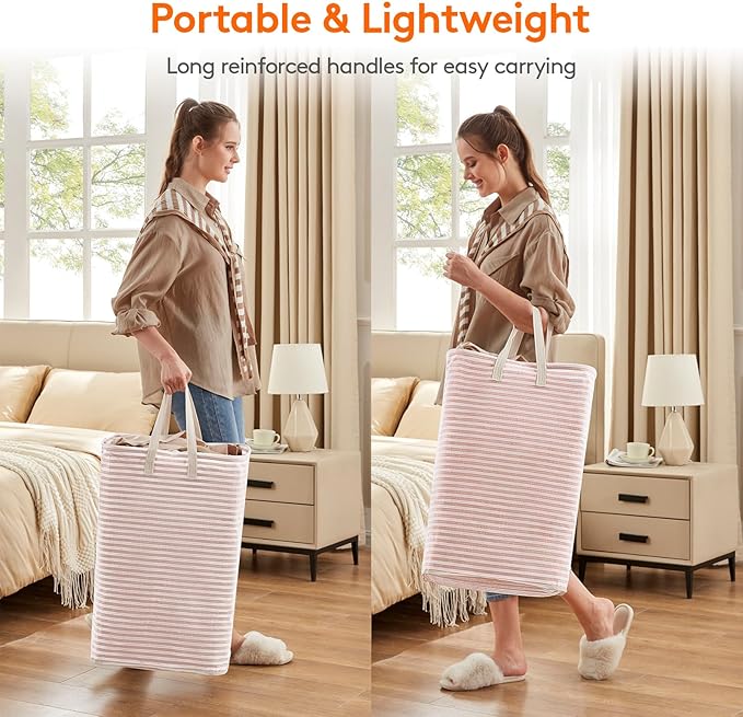 Lifewit 2 Pack Laundry Hamper Large Collapsible Laundry Baskets, Freestanding Waterproof Clothes Hamper with Easy Carry Handles in Laundry Room Bedroom Bathroom College Dorm, Pink, 2 x 80L