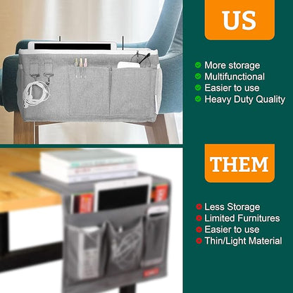 ADVANCELLPRO Bedside Caddy Organizer Hanging Storage Bag with Pockets for Books, Magazines, Phone, Tablet & Water Bottle – Bedside Storage for Dorm, Bunk Beds, Hospital Beds & Cribs,Grey