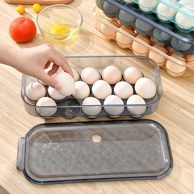 Plastic Covered Egg Container Holders Storage Cartons for Refrigerator Camping Traveling with Lid Black (2 Pieces)