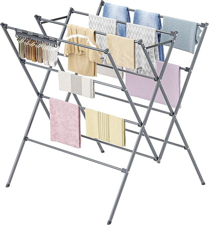 HOMIDEC Drying Rack Clothing,Large 12 Drying Poles with Sock Clips Clothes Drying Rack,Foldable Portable Laundry Drying Rack for Air Drying Clothing,Towels,Delicate Eac,Indoor Outdoor Use.Silver