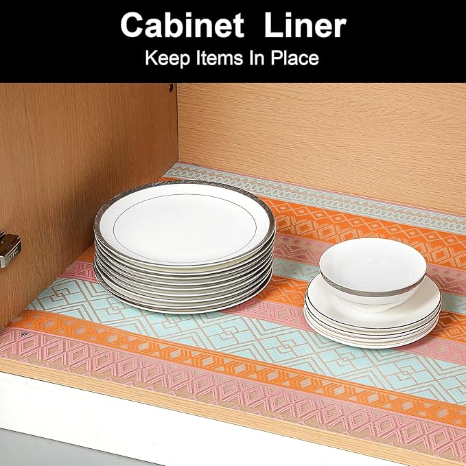Cooyes Shelf Liners for Kitchen Cabinets Waterproof & Oil-Proof Kitchen Cupboard Mats Non-Slip Drawer Mats EVA Material Non Adhesive Fridge Liner for Shelves（11.8" W x 236" L）