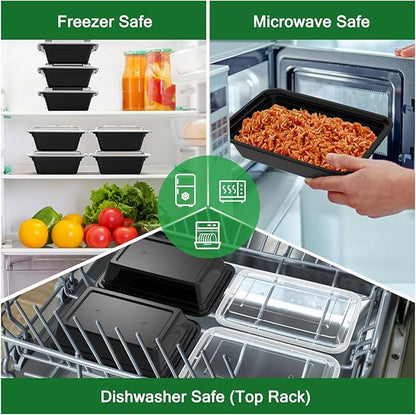 Dealusy 50 Pack (100-Piece) 38 oz Meal Prep Containers Reusable with Lids, Sturdy Leakproof & Food Safe, Microwave, Freezer, Dishwasher Safe Prep Containers, To Go Take Out Plastic Food Storage