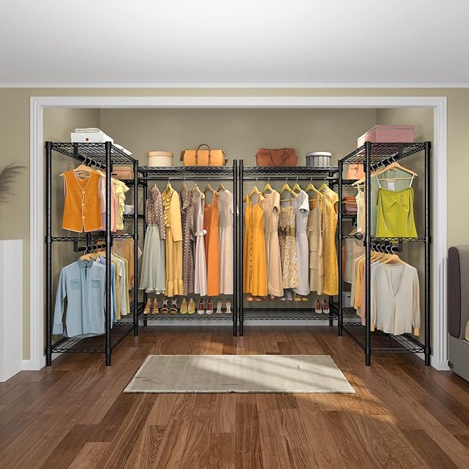 VIPEK L6 Plus Garment Racks Heavy Duty Clothes Rack Corner Closet Racks L Shaped Clothing Rack for Hanging Clothes, 5-Tier Freestanding Closets with 7 Adjustable Shelves, Max Load 1200LBS, Black