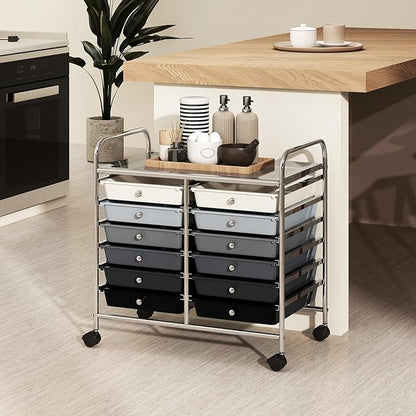 MAT EXPERT 12-Drawer Rolling Storage Cart, Mobile Utility Cart on Wheels, Removable Storage Drawers for Home, Study, Office, School,Paper Organizer