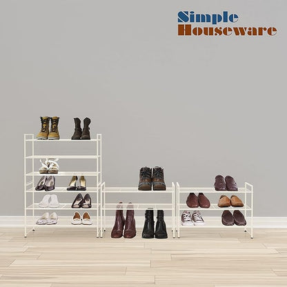 Simple Houseware 3-Tier Stackable Shoes Rack Storage Shelf, White