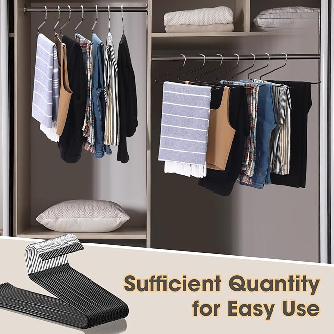 Treela 40 Pack Open Ended Pants Hangers, Metal Non Slip Trouser Hangers, Anti Rust Chrome Rubber Coating Slack Jeans, Heavy Duty Space Saving for Trousers Slacks Skirts