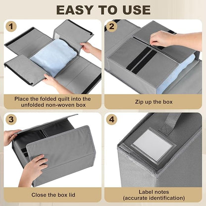 uxcell 4 Pack Bed Sheet Organizers and Storage with PU Handle, Foldable Bedding Duvet Cover Set Organizer Storage Closet and Under Bed Storage Containers, Gray