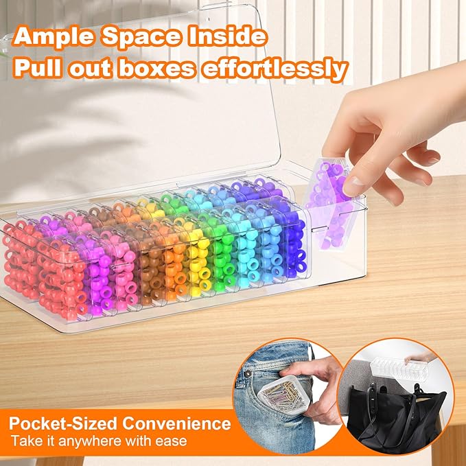 Bead Organizer Box, 24 PCS Clear Plastic Storage Containers Features Hinged Lid and Labels, Craft Storage Box for Jewelry, Diamonds, Clay Beads, Bracelets, Screws, Seeds, Small Parts
